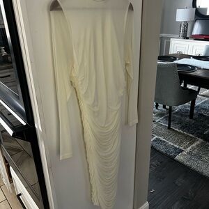 AKIRA Cream Long Sleeve Ruched Dress